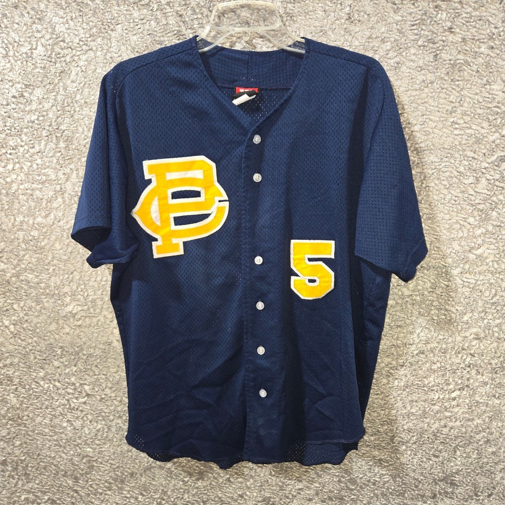 Wilson Mens Navy Blue Mesh Baseball Jersey‎ BP 5 Button Front Large Made in USA